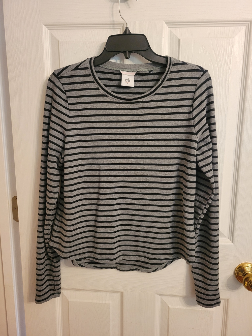 Cabi Striped Long Sleeve Top in Gray & Black Size Medium